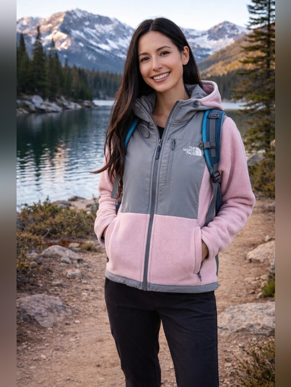 The North Face Pink & Gray Fleece Jacket Women’s Small Full Zip Hooded